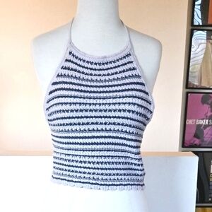New URBAN OUTFITTERS Millie Crochet Striped Halter Top Size Large